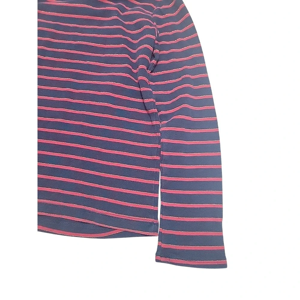 OshKosh Bgosh Girls Navy Red Striped Metallic Sparkle Turtleneck Top Size 7